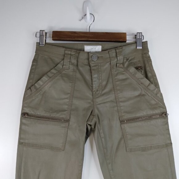 Joie Park Skinny Waxed Green Cargo Pants Size 23 - Picture 3 of 16